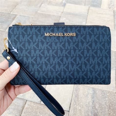 michael kors jet set double zip phone case wallet wristlet|jet set large logo wristlet.